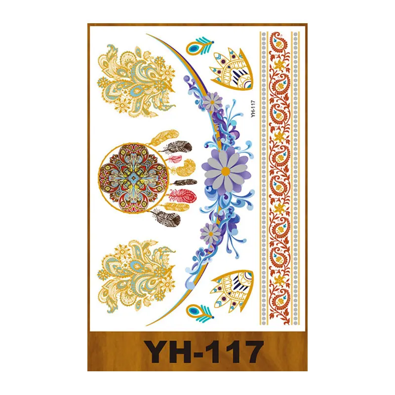Waterproof Flash Metallic Tattoo Sticker Gold and Silver Fashion Design for Women Temporary Henna Printed on Paper Material