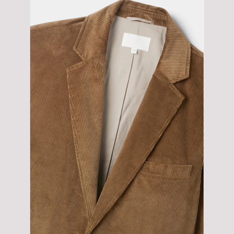 Custom Retro British Captain Cotton Striped Closure Collar Corduroy Jacket Slim Fit Casual Suit Coat Ropa Vintage Blazer For Men
