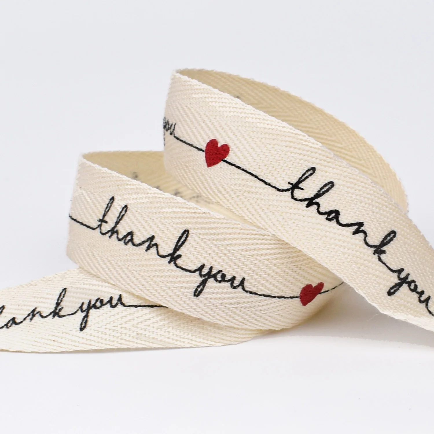 Wholesale customized high density custom  natural white herringbone organic cotton ribbon logo printed ribbon