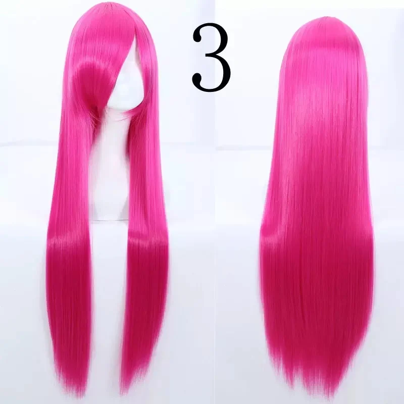100cm Beautiful Soft Long Straight Anime Pink and Blue Color Synthetic Wigs for Party