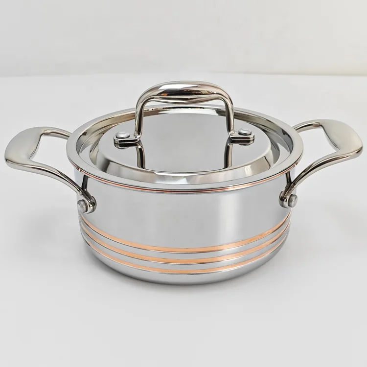Premium Kitchen Cooking Pot with Steel Lid 8 Piece 5Ply Stainless Steel Copper Core Cookware Set