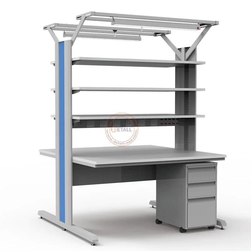 Detall Customizable lab workshop ESD workbench for electronics with drawers and shelf
