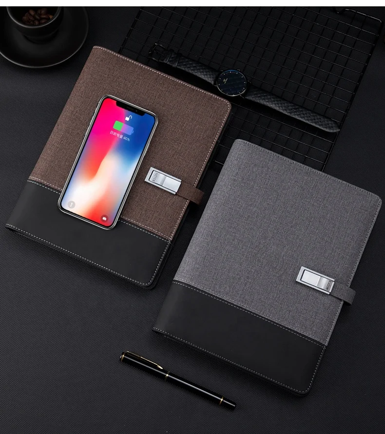 office supplies planner 2021 custom unique USB Wireless Charger Notebook leather hardcover journals notebook dairy