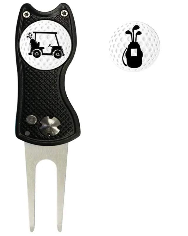 Factory Custom Logo Ball Marker Retractable Switch Blade Golf Divot Tool Bottle Opener Golf Divot Repair