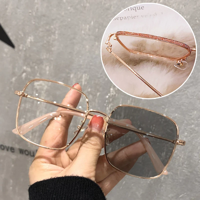 Outdoor Photochromic Anti Radiation Shades Glasses Woman Square Metal Frame blue light blocking glasses photography glasses