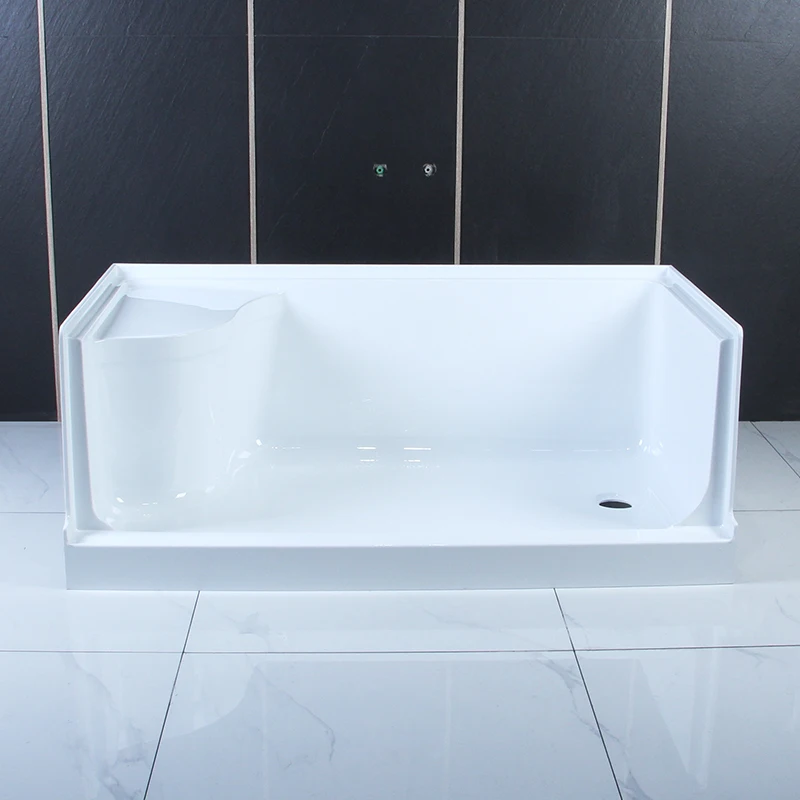 6032 white acrylic corner shower base with left or right seat  ADA shower tray