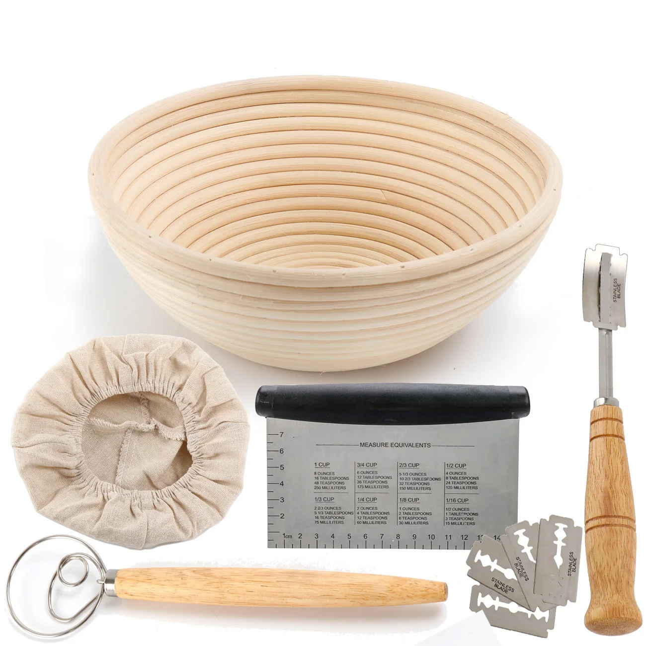 9inch Round Bread Proofing Basket Set Sourdough Bannetons Bread Baking Molds Tools with Cloth Liner Bread Lame Dough Scraper