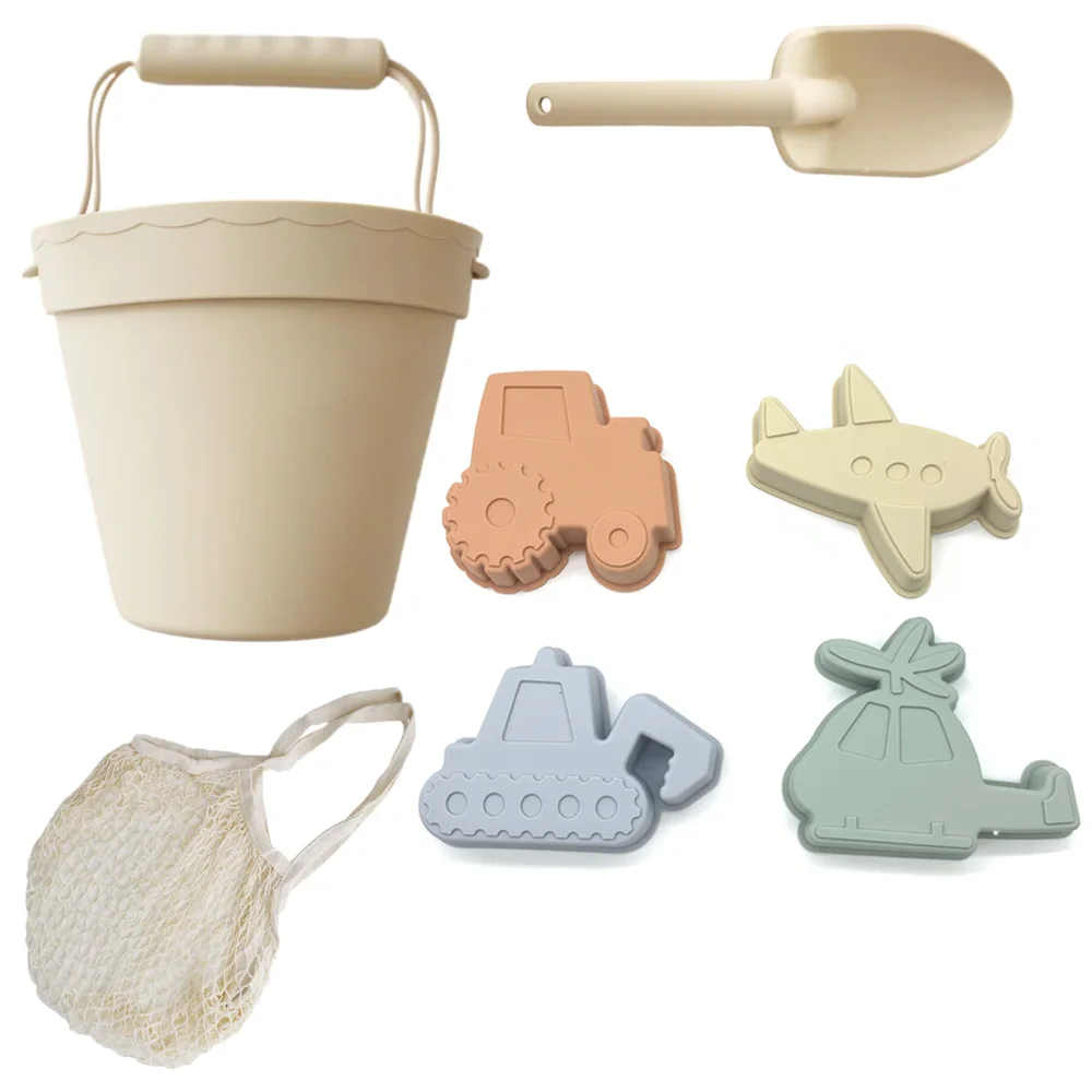 Eco-Friendly Silicone Beach Sand Toys for Kids,Bucket and Shovel with Bag,Beach Accessories Ocean,fruit,Dinosaur,Vehicle,Castle