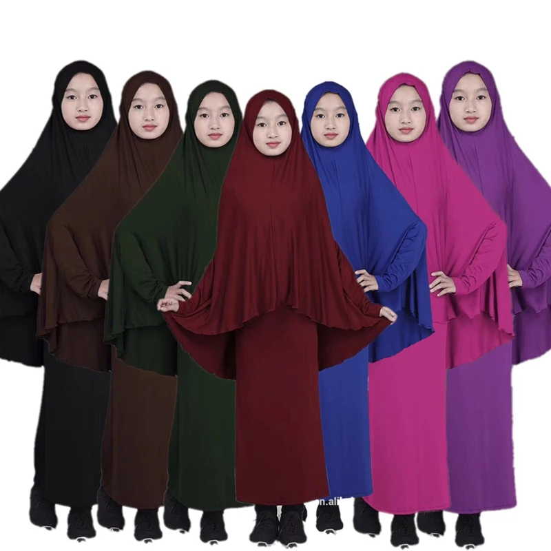 2022 Dubai Hijab Muslim Child Long Abaya Girls Prayer Dress Student Arab Clothes Children Khimar Kids Islamic Clothing Wholesale