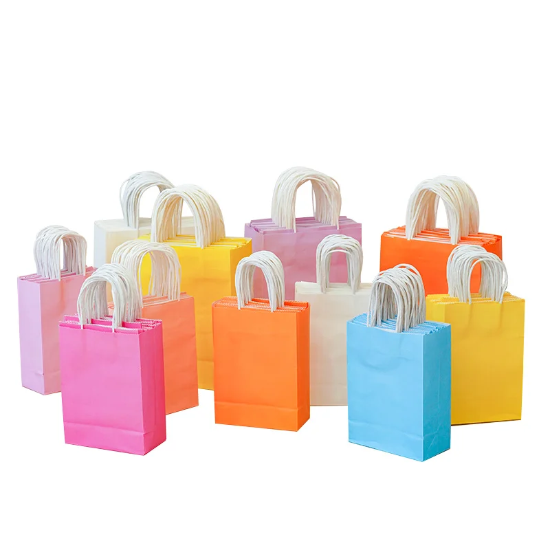 Eco-friendly Reinforced Handle Craft Paper Bags Custom Printed Logo Solid Durable Bottom Brown Kraft Paper Bag