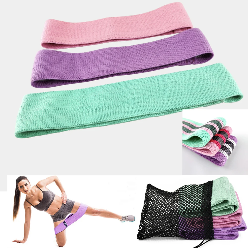 Low MOQ Wholesale Custom Printed Logo Workout Band Set of 3 Gym Elastic Glute Hip Fabric Resistance Band with Carry Bag