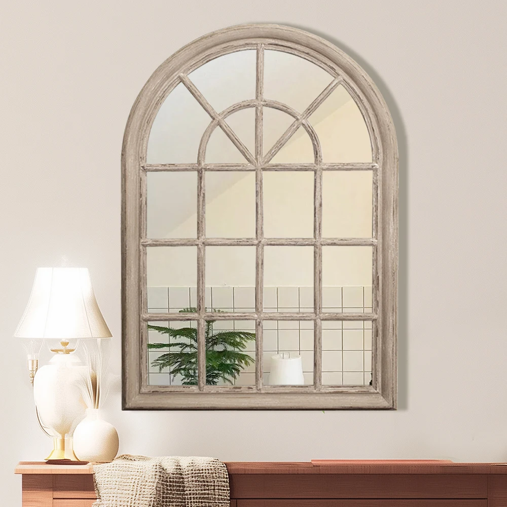 New Design Beautiful Decorative Mirror Wooden Framed Home Furniture Modern Arched Shape Wall Hanging Decor Mirror