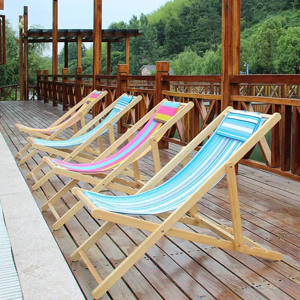 Sun Business Folding Movable Adjustable Wooden Deck Chair Balcony Lounge Chairs Beach With