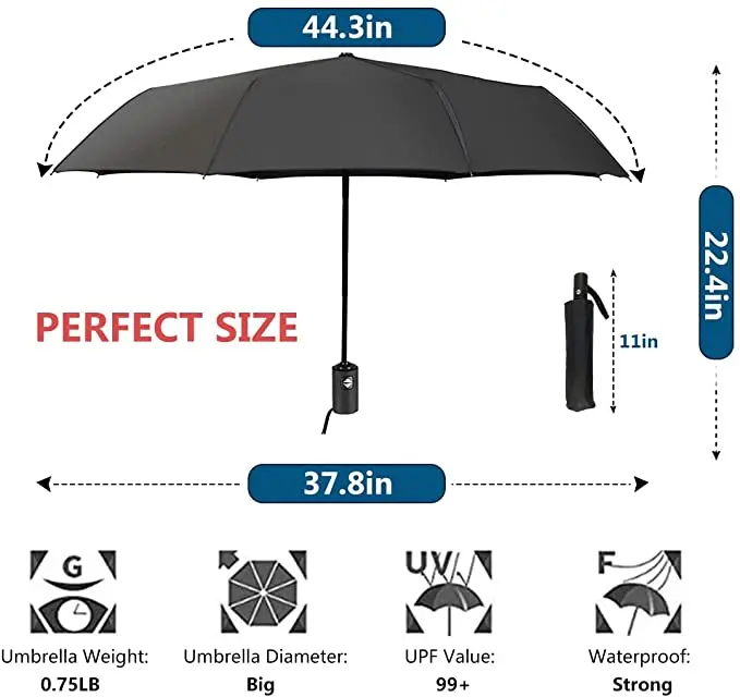 Wholesale good Quality Windproof Waterproof Auto Open Close Portable Folding Travel Xiaomi 3 Folding Umbrella with long handle