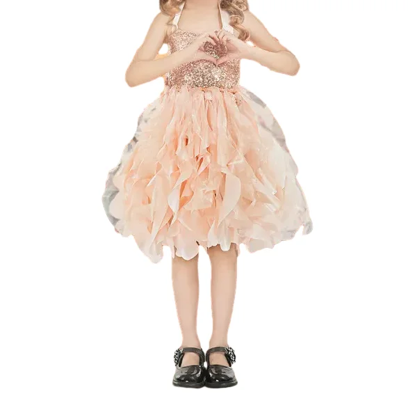 New Style Sequin Tulle Princess Prom Dresses Little Girl Fancy Sparkly Party Dress For 3-8 years