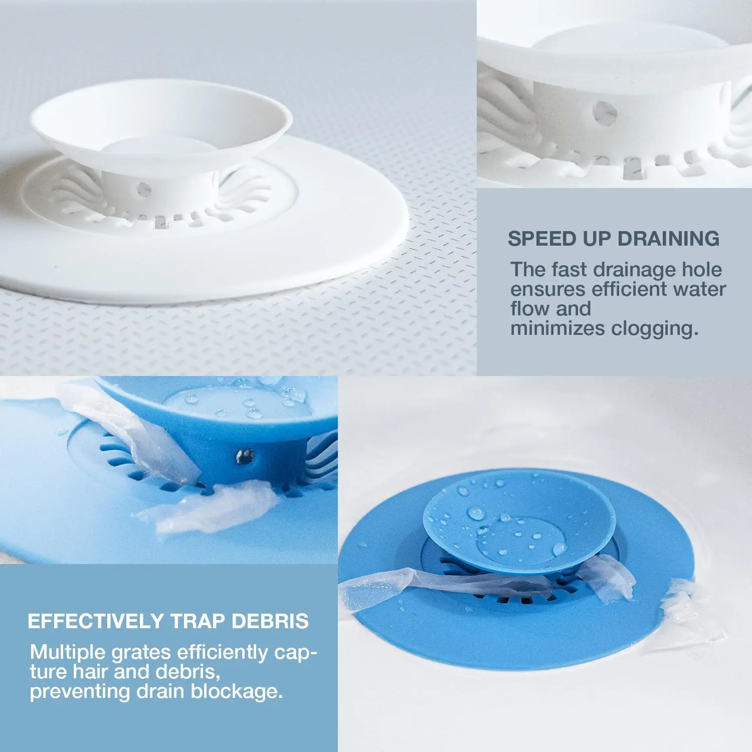 Silicone Drain Hair Catcher Tub Stopper 2 in 1 Bathtub Stopper Flex Silicone Drain Strainer for Shower Bathtub and Kitchen Sink