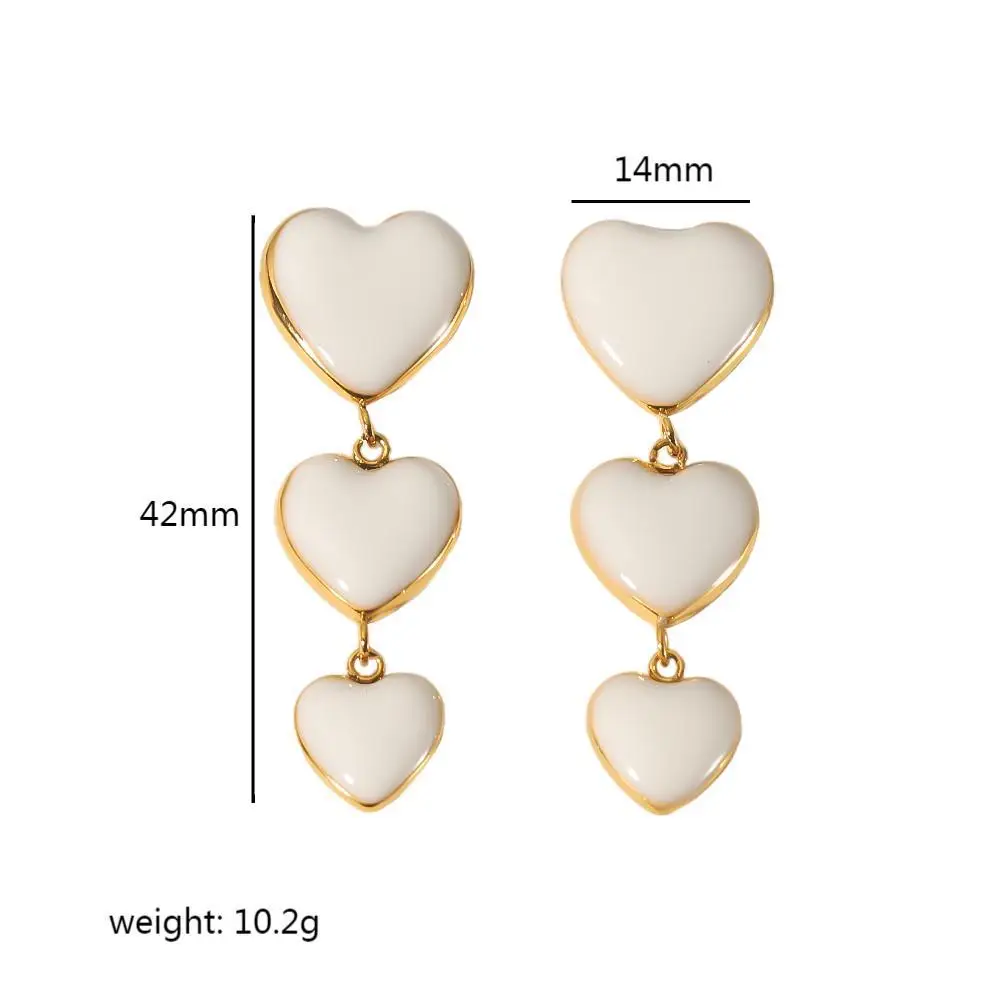Oil Dropping Green White Pink Love Heart Pendant Earrings 18K Gold Titanium Steel Long Drop Dangle Earrings Jewelry