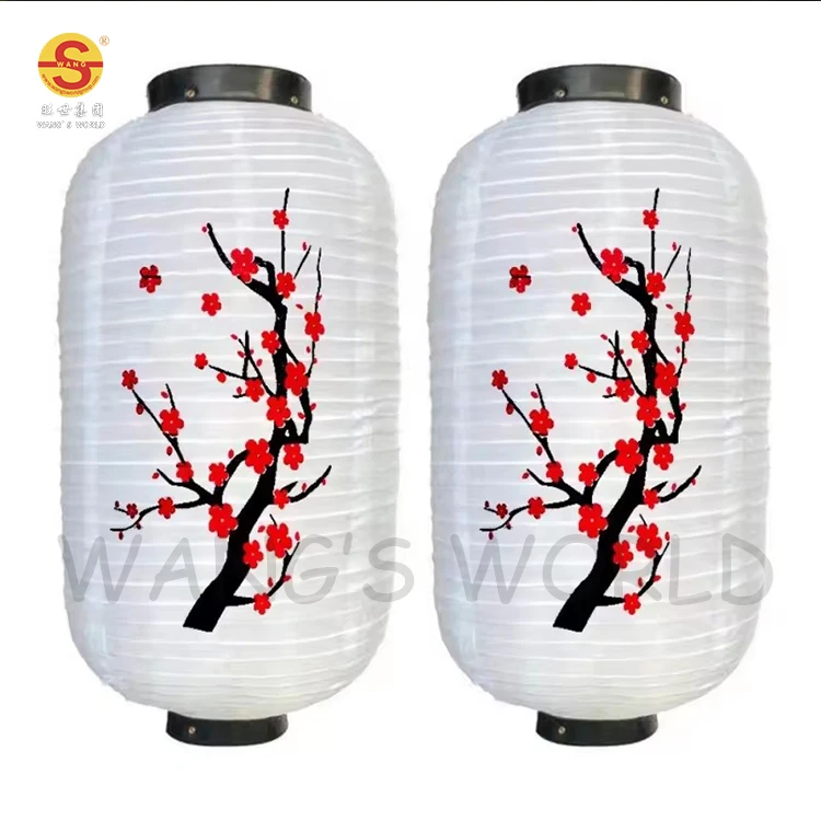Chinese Korean Japanese Restaurant Decorative Lantern Waterproof Foldable Silk Fabric Plum Blossom Lanterns