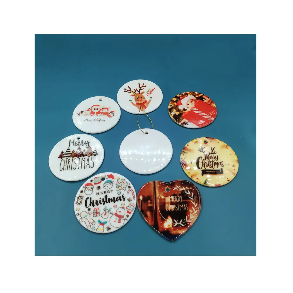 Лидер продаж на Amazon, сублимационные рождественские украшения, керамические украшения, круглые керамические украшения 3 дюйма
