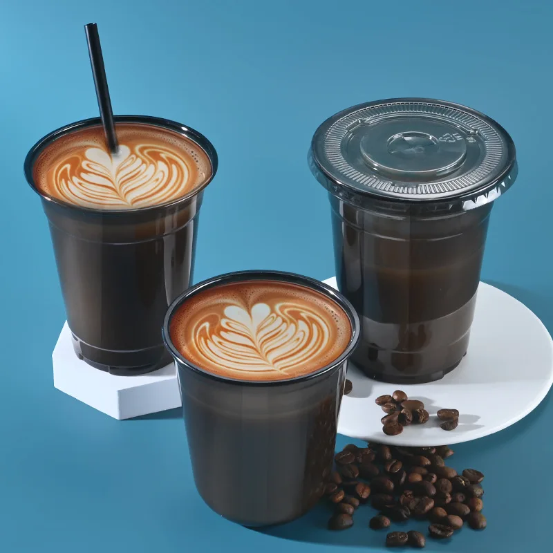 BAIDA U/y Shaped 12oz 14oz 16oz Customized logo Dabba Cup Recyclable Disposable Plastic Cups Black Colour for Party