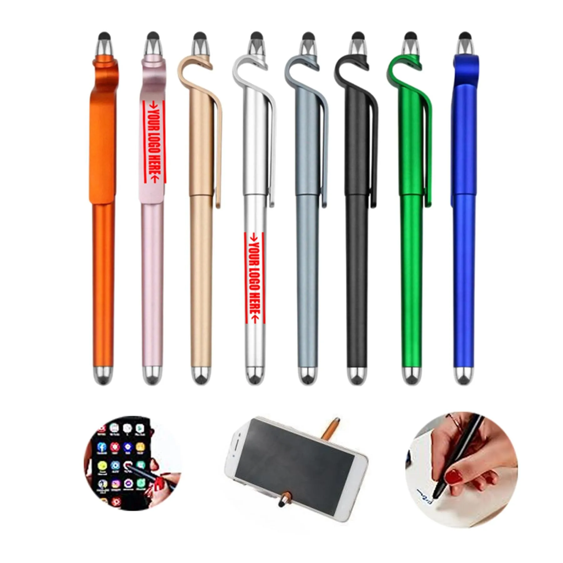 custom logo plastic multi function mobile phone holder active stylus ball pen for touch screen with gel ink