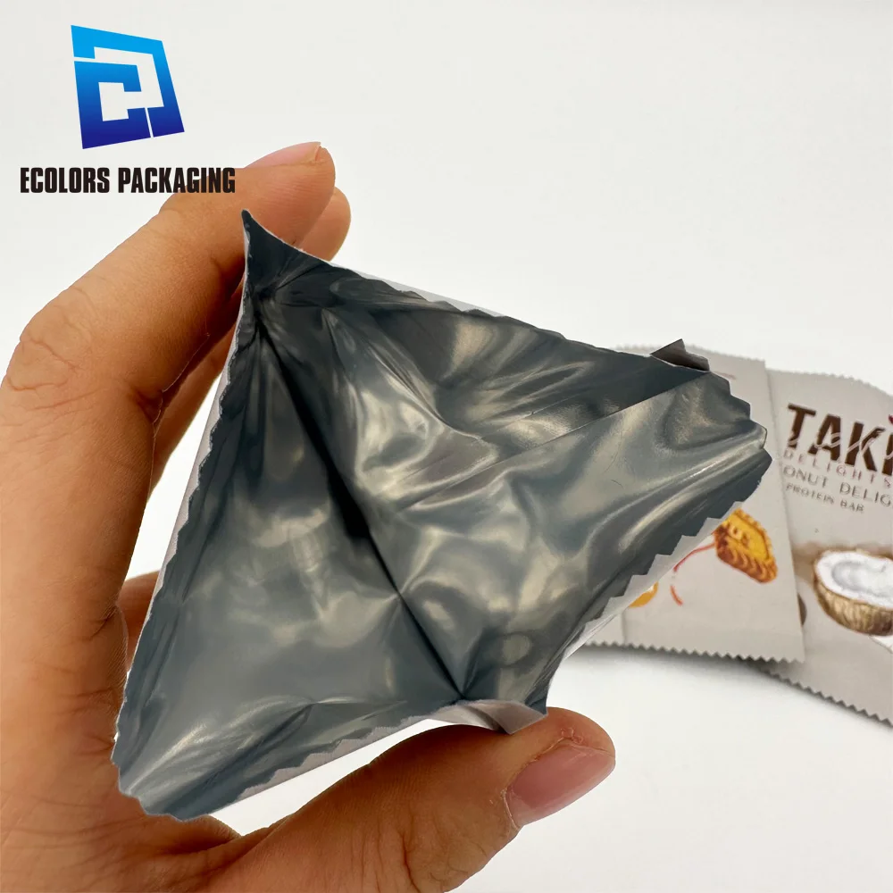 customized food grade chocolate protein bar plastic mylar 3 side seal pouch sachet plastique hot sealing frosted bag