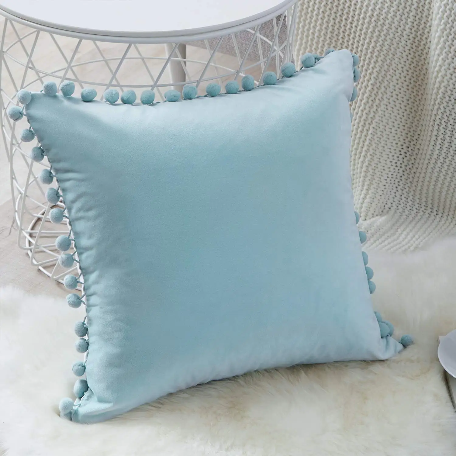 New Living Series Blue Color Velvet Fabric Decorative Throw Pillow Case Cushion Cover