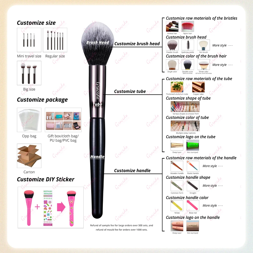 2023 high quality 15 Pcs wooden black handle white hair makeup brush set with holder bag custom logo brush makeup makeup brushes