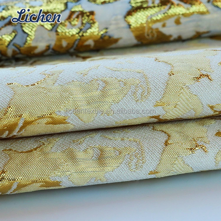 Designer American style gold glitter 66%Polyester 34%Metallic jacquard embroidery fabric for suit