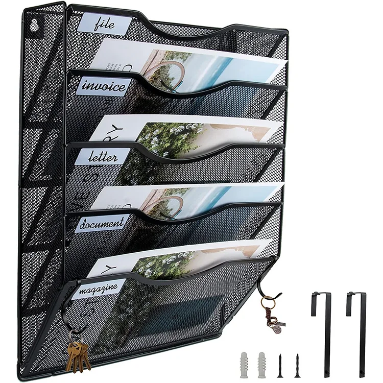 B2C Platform Metal Mesh 5 Tier Document Letter Tray Wall Mount Hanging File Organizer For Organization