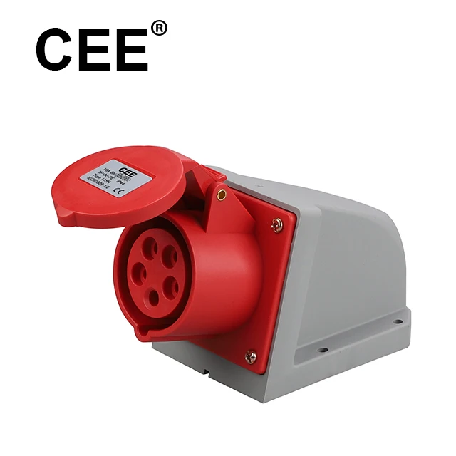 CEE red 3P+N+E 5 pins poles 240-415V 32A Electrical industrial plug wall mounted sockets