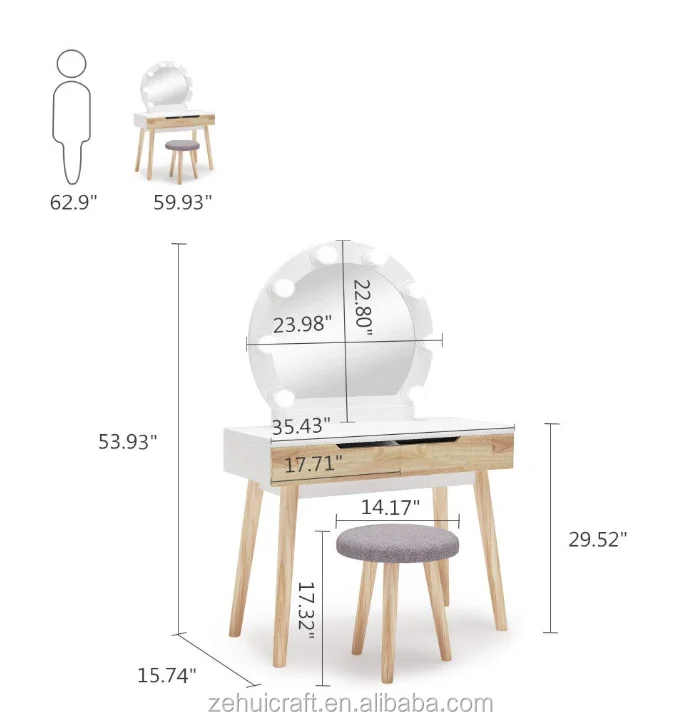 New Style MDF makeup dressing table With 2 Drawers Bedroom 360 Degree Rotating Mirror Bedroom Furniture