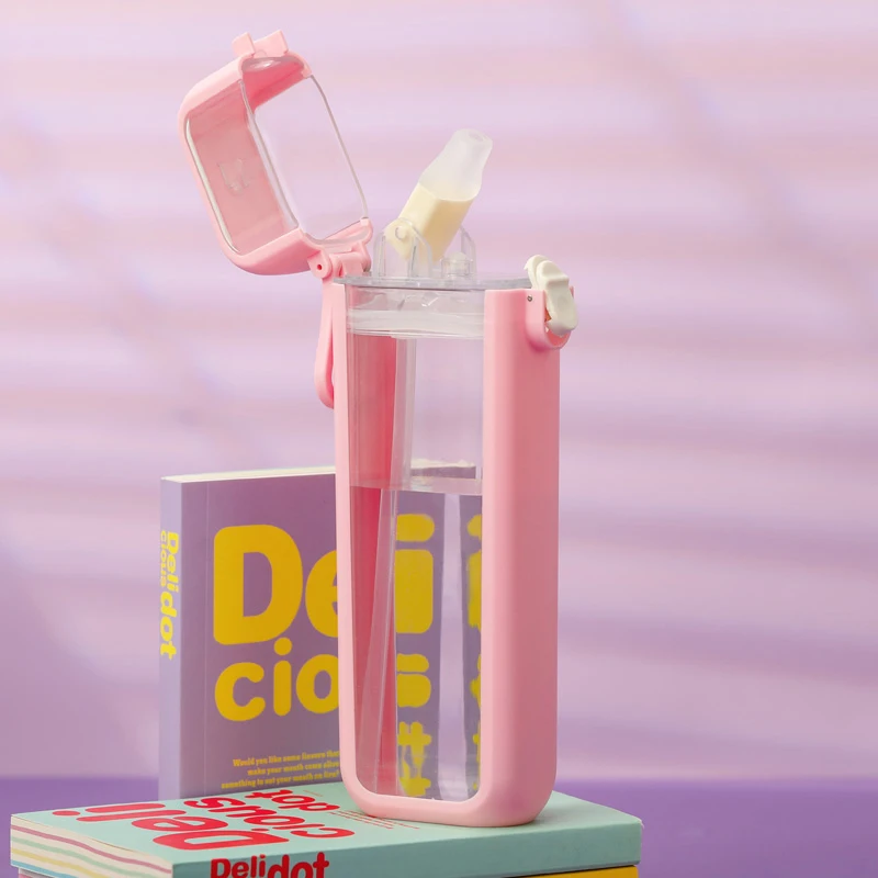 
Double-wall Silicone Insulated Plastic Clear Milk Carton Water Bottles with Straw 