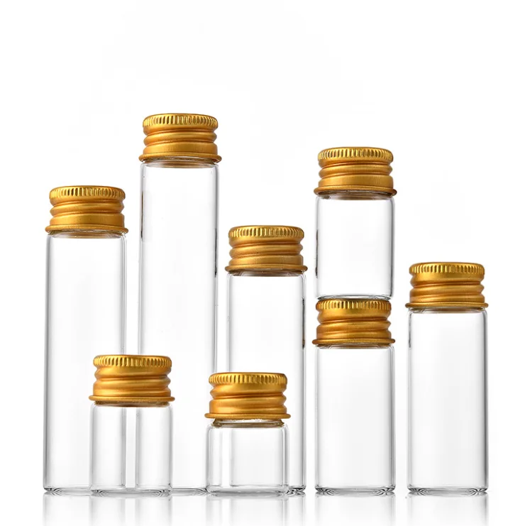 Small glass tube 5ml 7ml 8ml 10ml 15ml 20ml 25ml 30ml clear glass storage vial bottle with aluminium screw cap