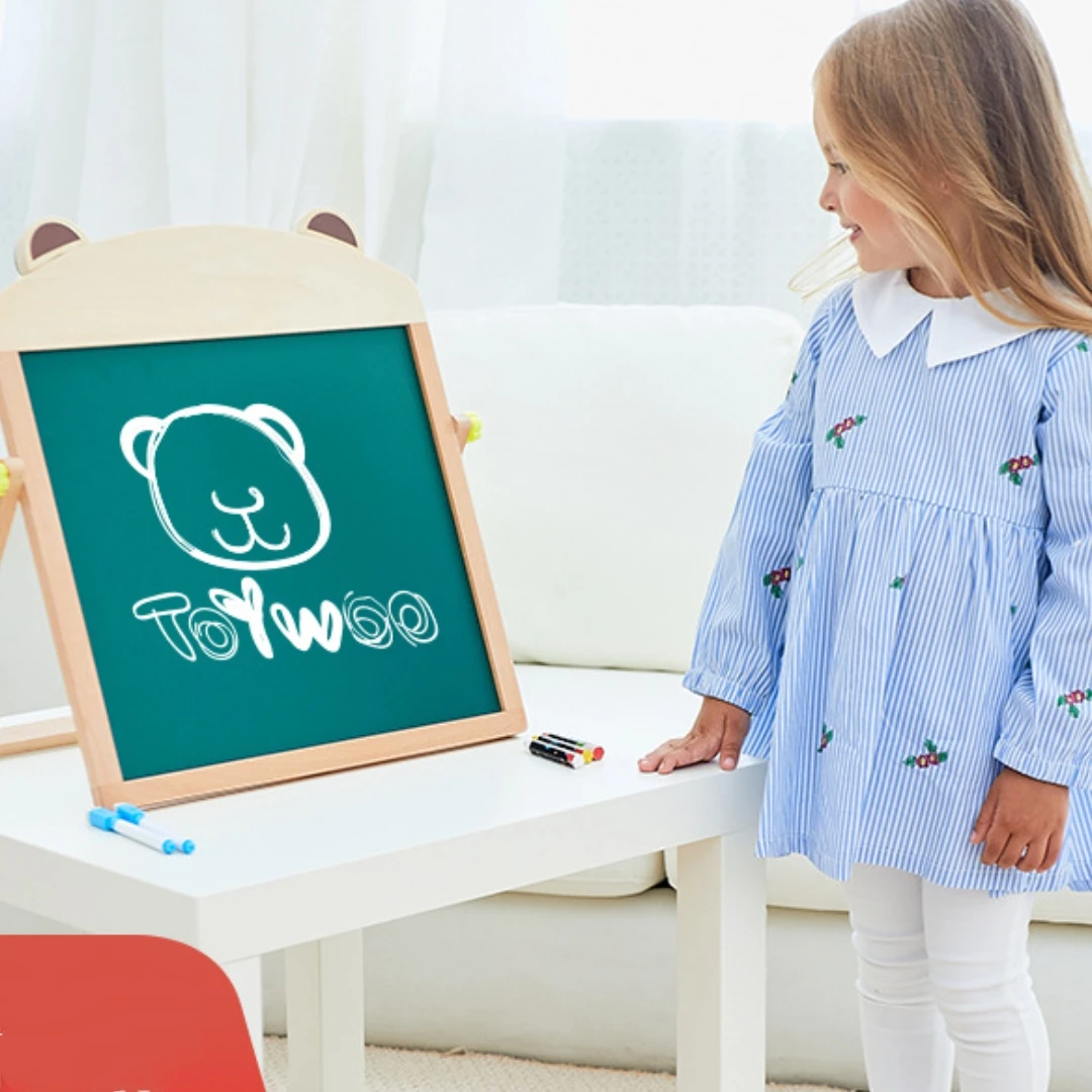 Wooden Double Sided Chalk Board Art Easel Magnetic Drawing Board Games Toys for Kids