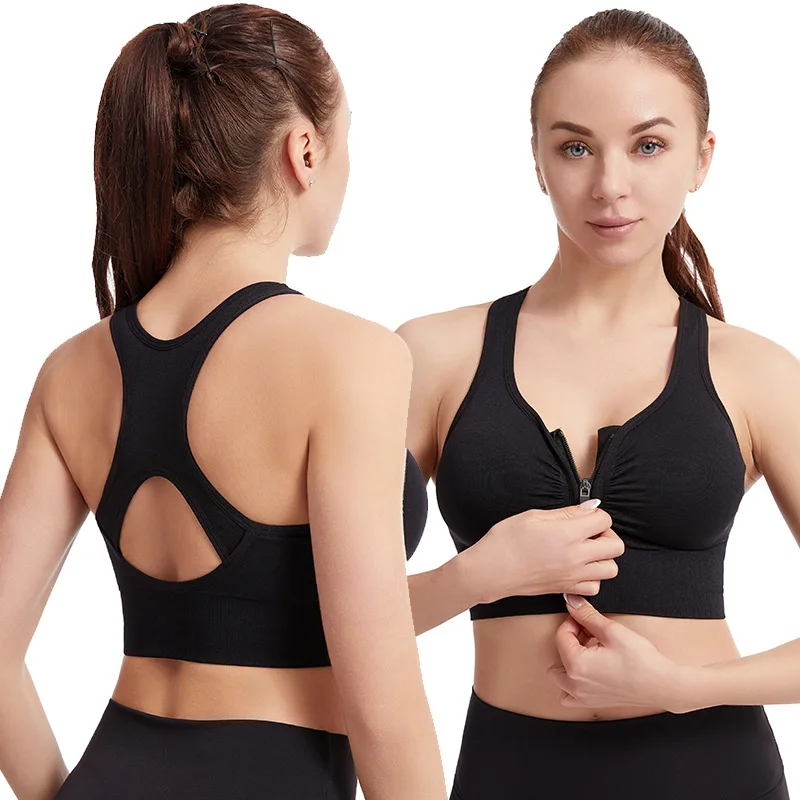 Sports Seamless Push Up Bra With Front Zipper Women High Impact Shockproof No Trace Plus Size Bra Sports Yoga Bra For Women