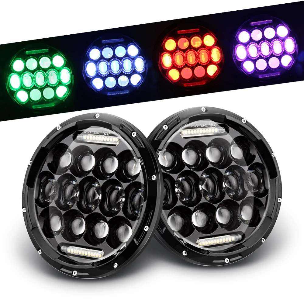 Newest high power 12v 24v angle eye drl RGB 7' inch round offroad car led headlight for jeep