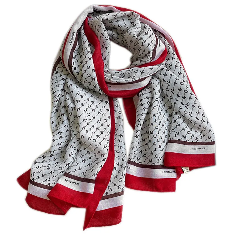 
Manufacturer hot sale fashion women Scarf cotton shawls high quality luxury branded logo viscose letter printed scarf hijabs 