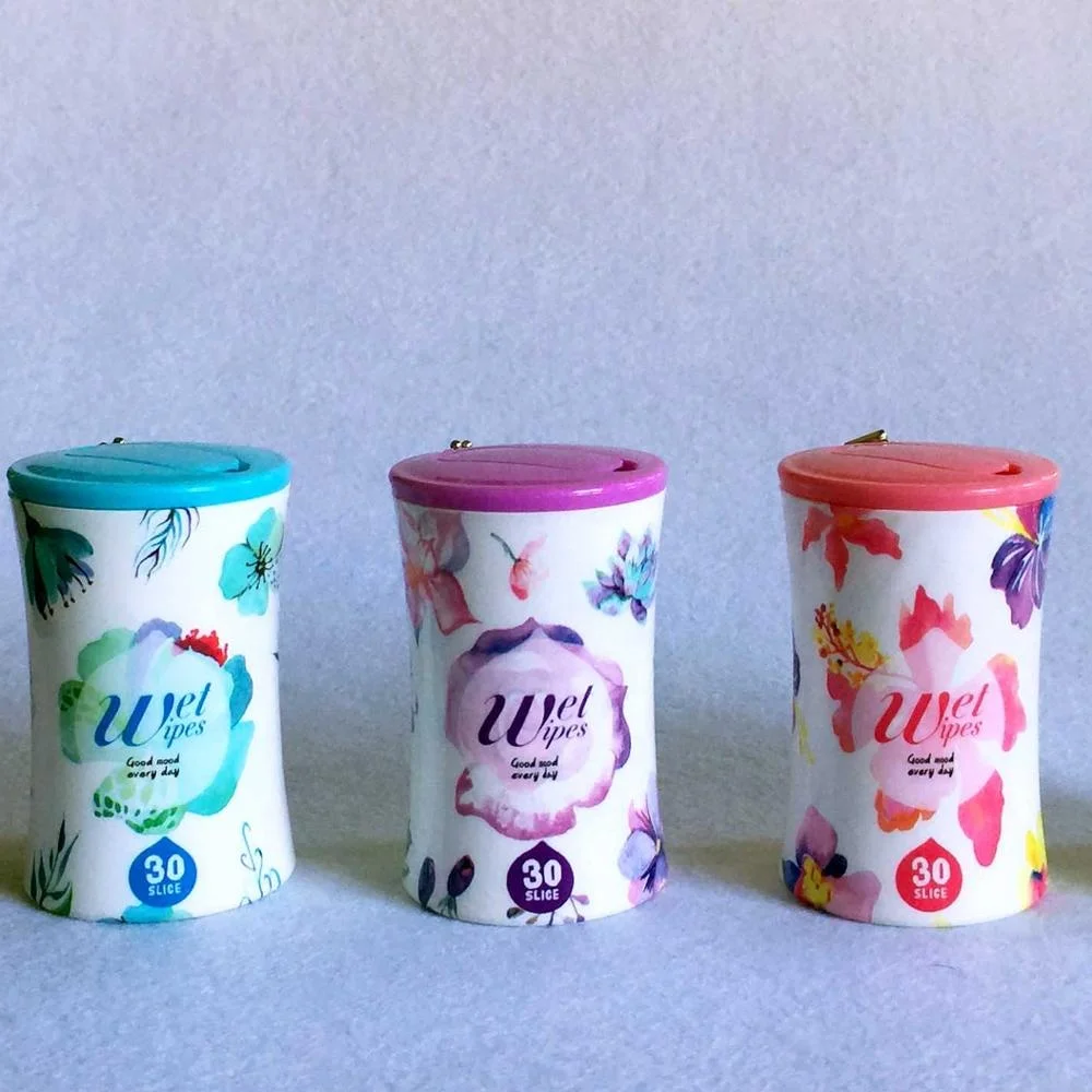 30pcs Mini Canister Cleaning Wet Wipes ODM OEM Daily Life with Sexy Tower Shape Adults Cotton Wipes