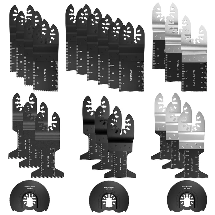 Stainless steel arbor blue oxide finish 25pcs/set HCS fine tooth wood cutting oscillating multi tool saw blades