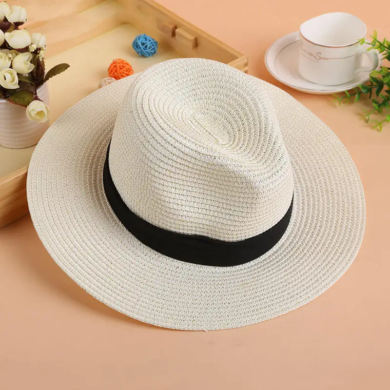 Customized Color Woman Outdoor Beach Team Logo Raw Sun Hat Fishing Straw Hat for Women Wide Brim Men protection