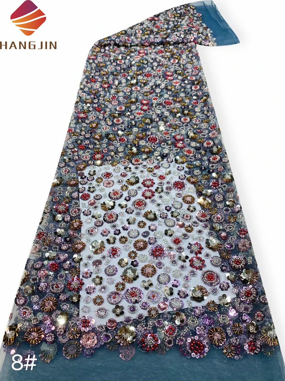 Luxurious Handmade Beads Embroidery Lace Fabric French Tulle Sequined Beaded Lace Fabrics Making Evening Party Dress