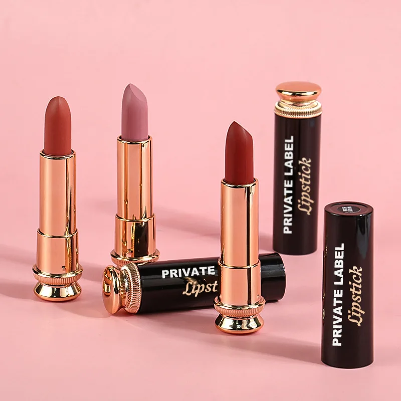 Luxury Containers With Black Gold Vegan Nude Organic Matte Lipstick Custom Logo Vegan Satin Lipstick