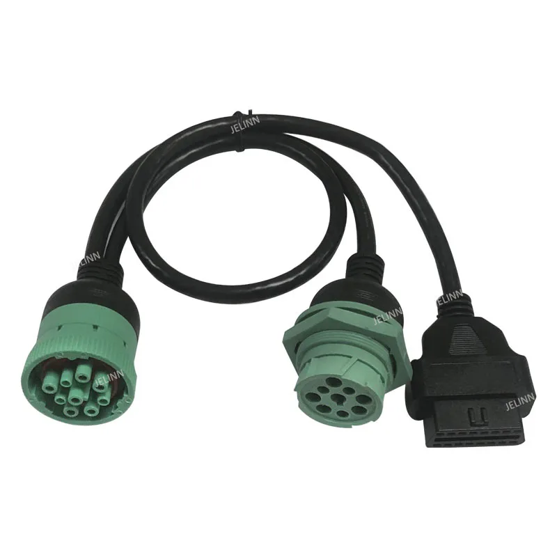 J1939 9 Pin 9pin Threaded Connector to OBD 2 OBDII 16 Pin 16pin Splitter Y Cable