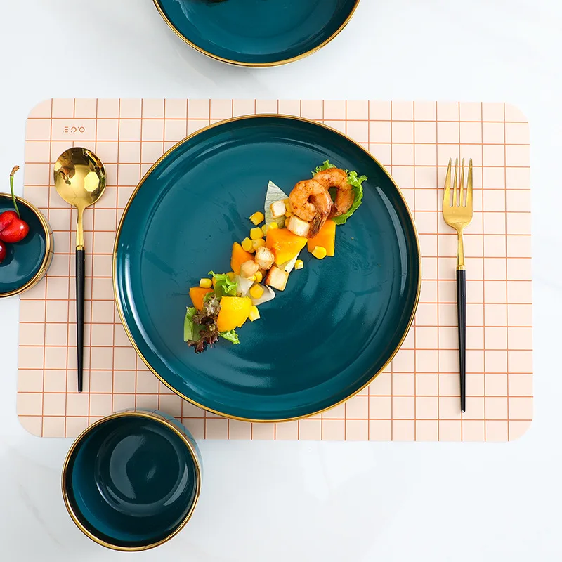 Ceramic Dinner Plates Steak Food Dessert Plate Green Salad Soup Bowl Dinnerware Set Dishes Plates and Bowls Set for Family Hote