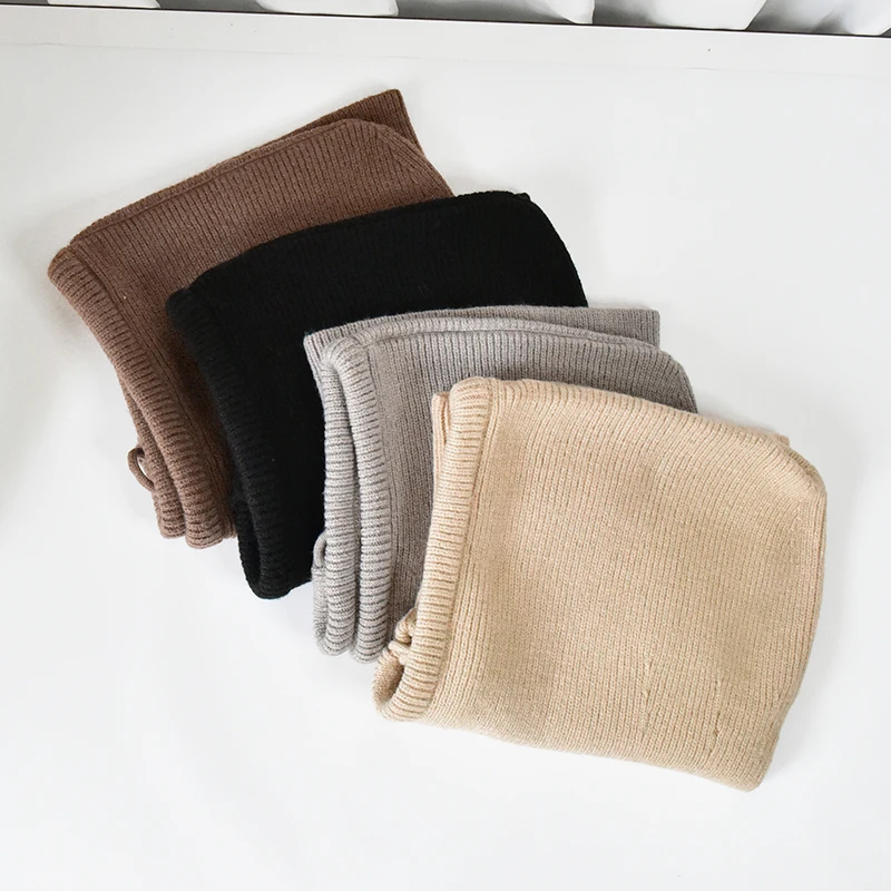 Winter Wool Knitted Hooded Acrylic Beanie Hat for Women Head Ear Warmer Solid Color Adjustable Scarf Hat with Rope