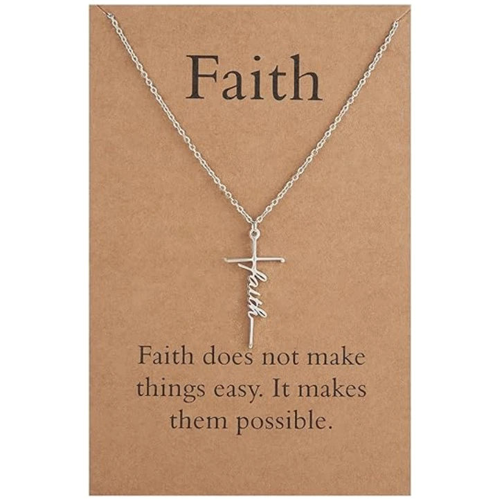 KOMI Faith Cross Necklace for Women Religious Gifts Stainless Steel Cross Pendant Necklace for Women Christian Jewelry Gifts