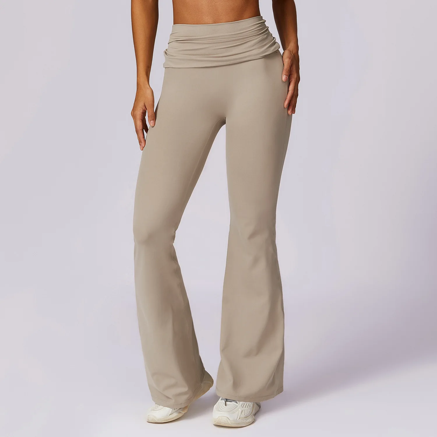 Women Stretch Flap Waist Tummy Control Soft Lightweight Flare Pants