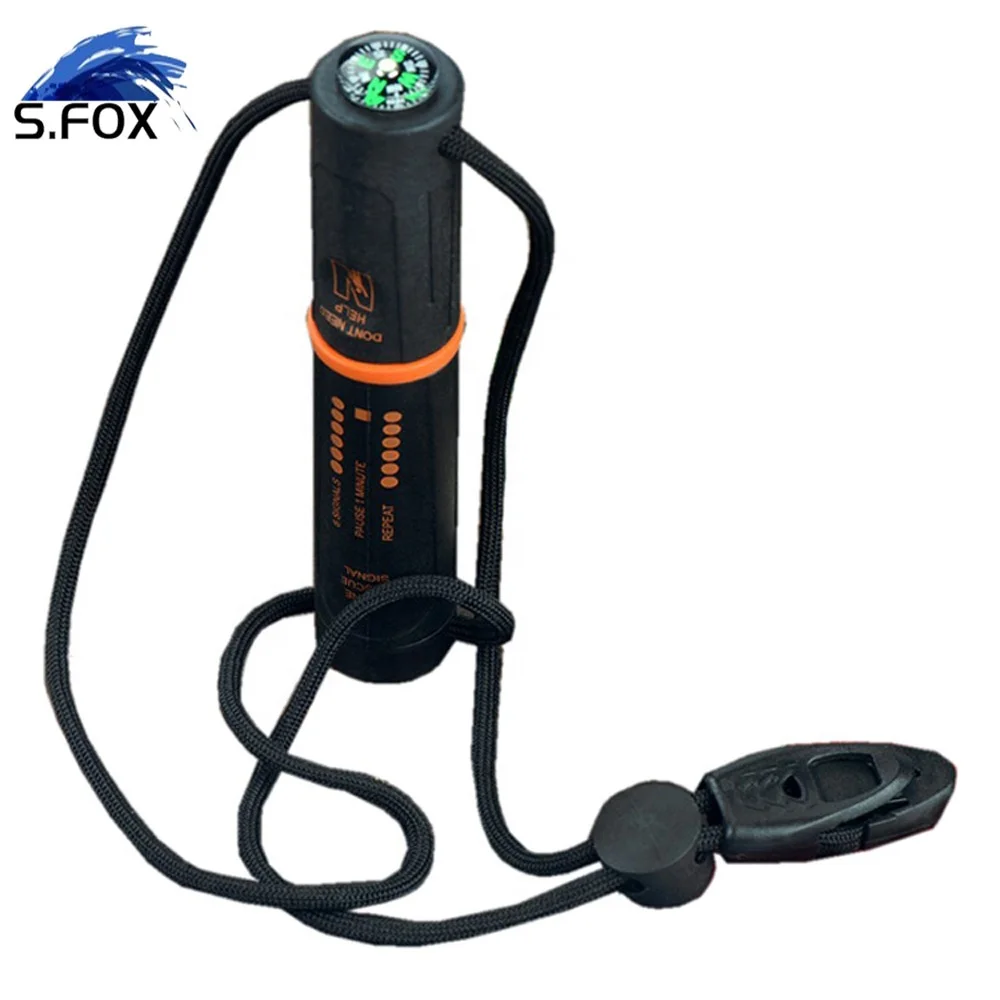 outdoor survival magnesium flint tooth scraper stone fire starter lighter kit + whistle