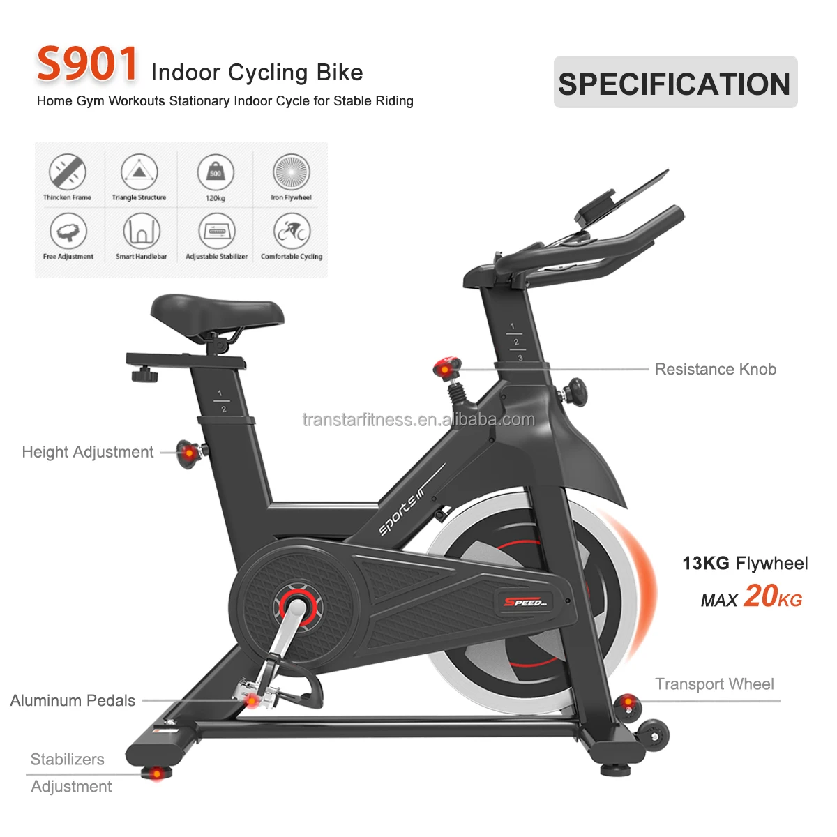 Home Gym Cardio Training Professional Spinning Bicycle with Screen